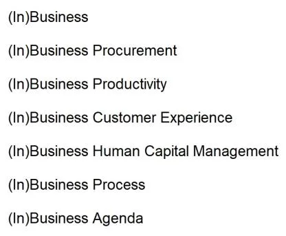 (In)Business Procurement; (In)Business Productivity; (In)Business Customer Experience; (In)Business Human Capital Management; (In)Business Process; (In)Business Agenda — UAE trademark in Class 9