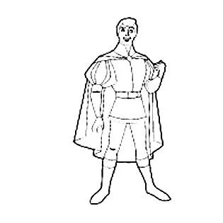 رسم كاريكاتوري لشخصية كرتونية تتمثل بشاب يرتدي رداء على كتفيه — UAE trademark, Class 28, No. 083291
